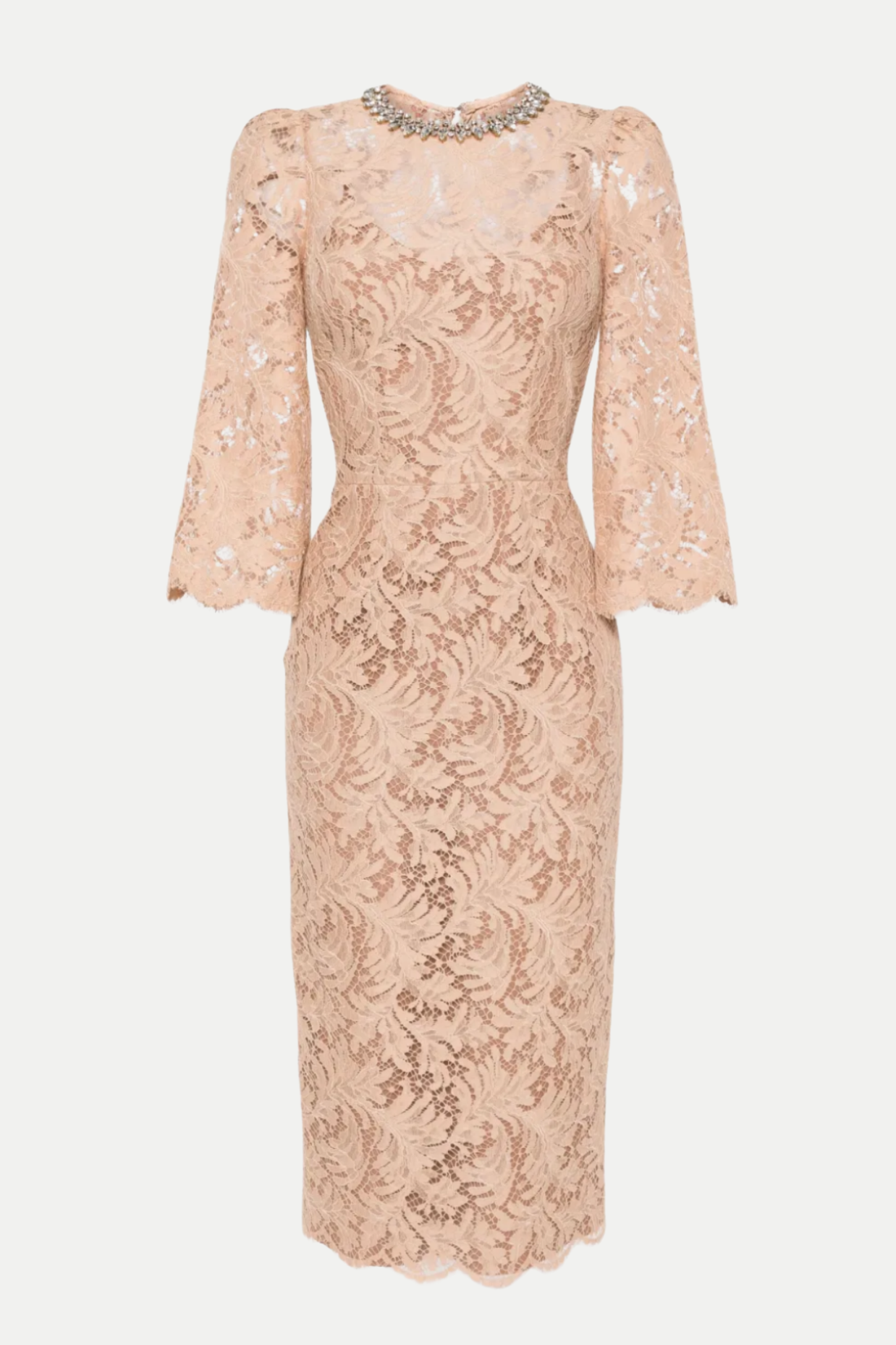 Flowering Girl Women Acotas Lace Crystal-Embellished Midi Dress - Nude