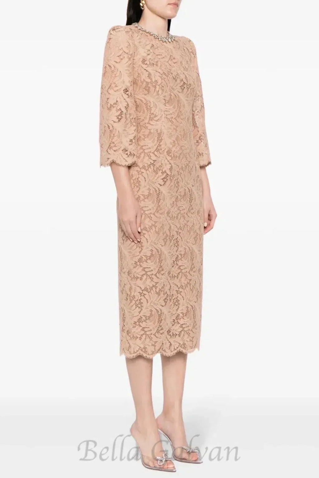 Flowering Girl Women Acotas Lace Crystal-embellished Midi Dress in Nude