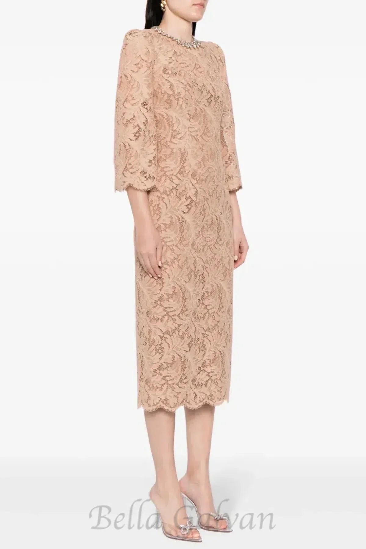 Flowering Girl Women Acotas Lace Crystal-embellished Midi Dress in Nude
