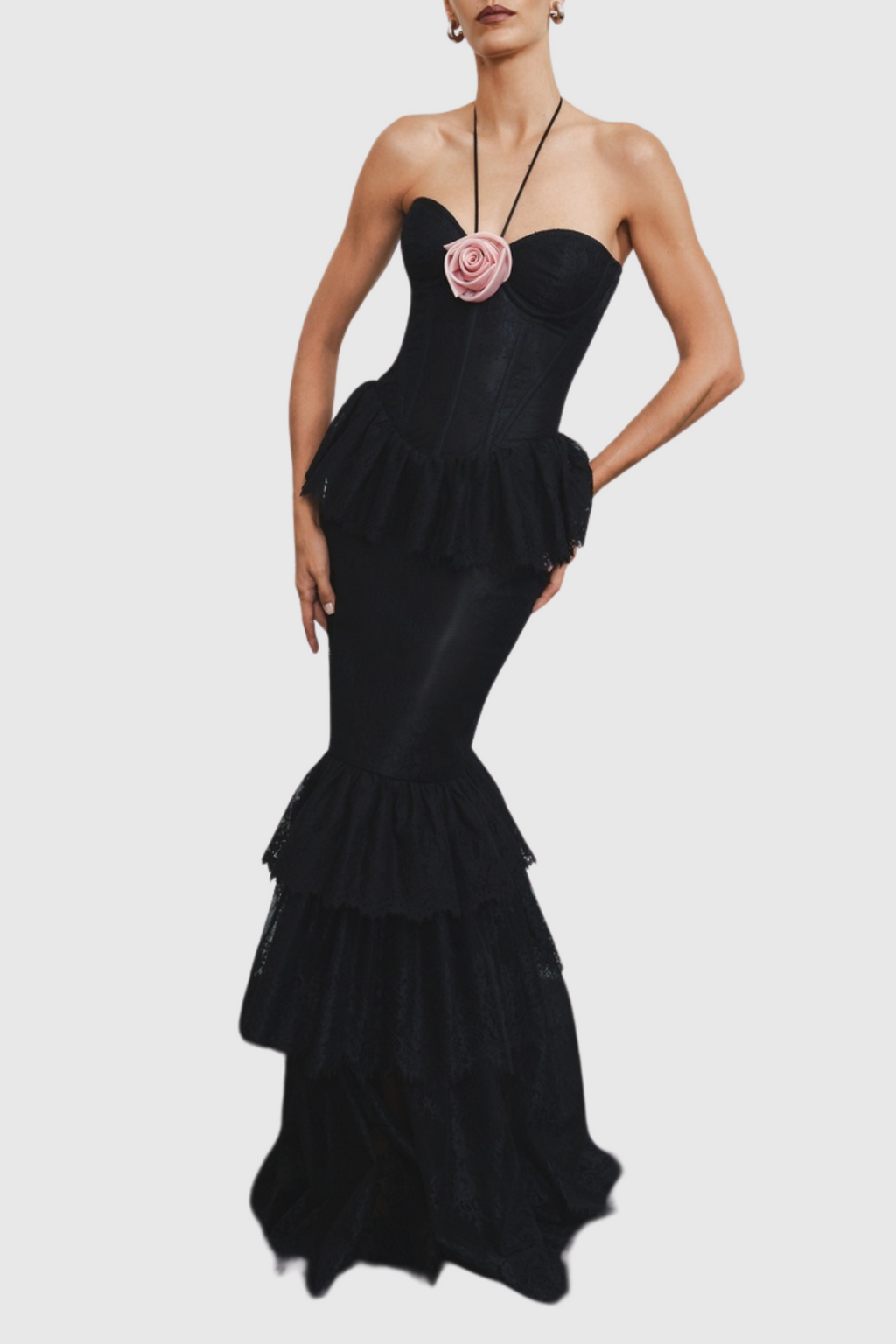 Flowering Girl Women Adalira Halter Flower Lace Corset Maxi Dress