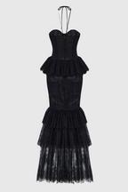 Flowering Girl Women Adalira Halter Flower Lace Corset Maxi Dress
