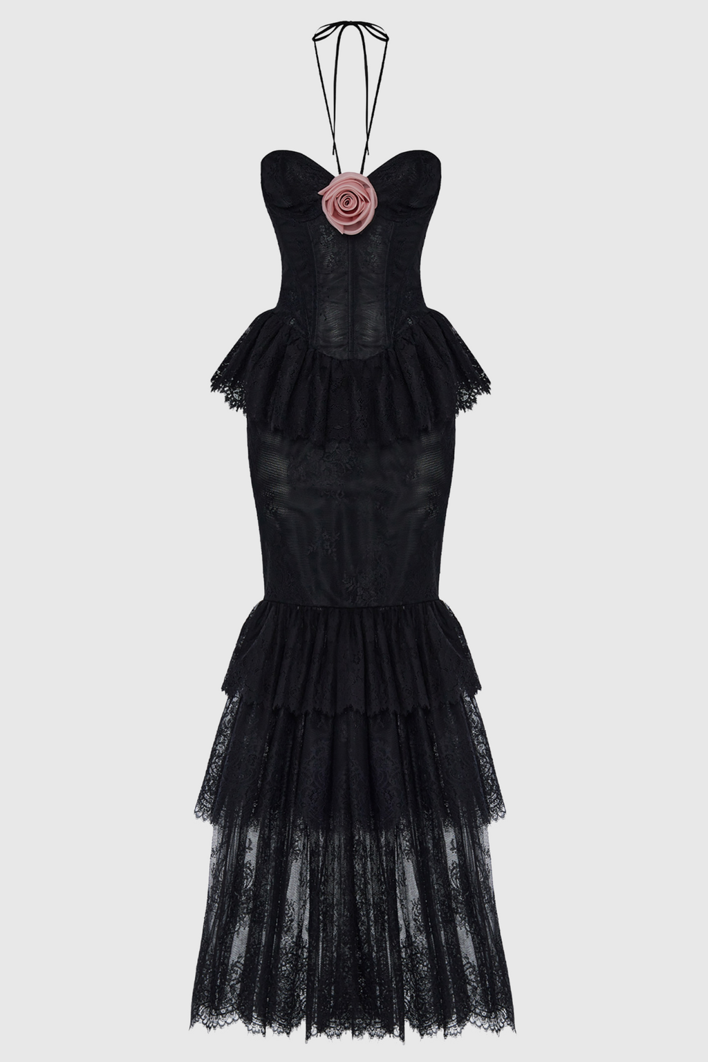 Flowering Girl Women Adalira Halter Flower Lace Corset Maxi Dress