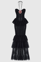 Flowering Girl Women Adalira Halter Flower Lace Corset Maxi Dress