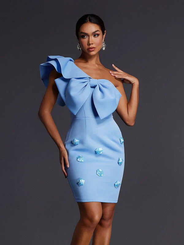 Flowering Girl Women Adhra One Shoulder Bow Flower Mini Dress
