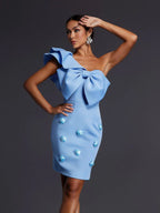 Flowering Girl Women Adhra One Shoulder Bow Flower Mini Dress