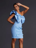Flowering Girl Women Adhra One Shoulder Bow Flower Mini Dress