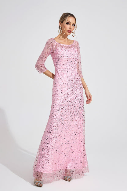 sarah Pink Diamond embellished tulle Maxi Dress