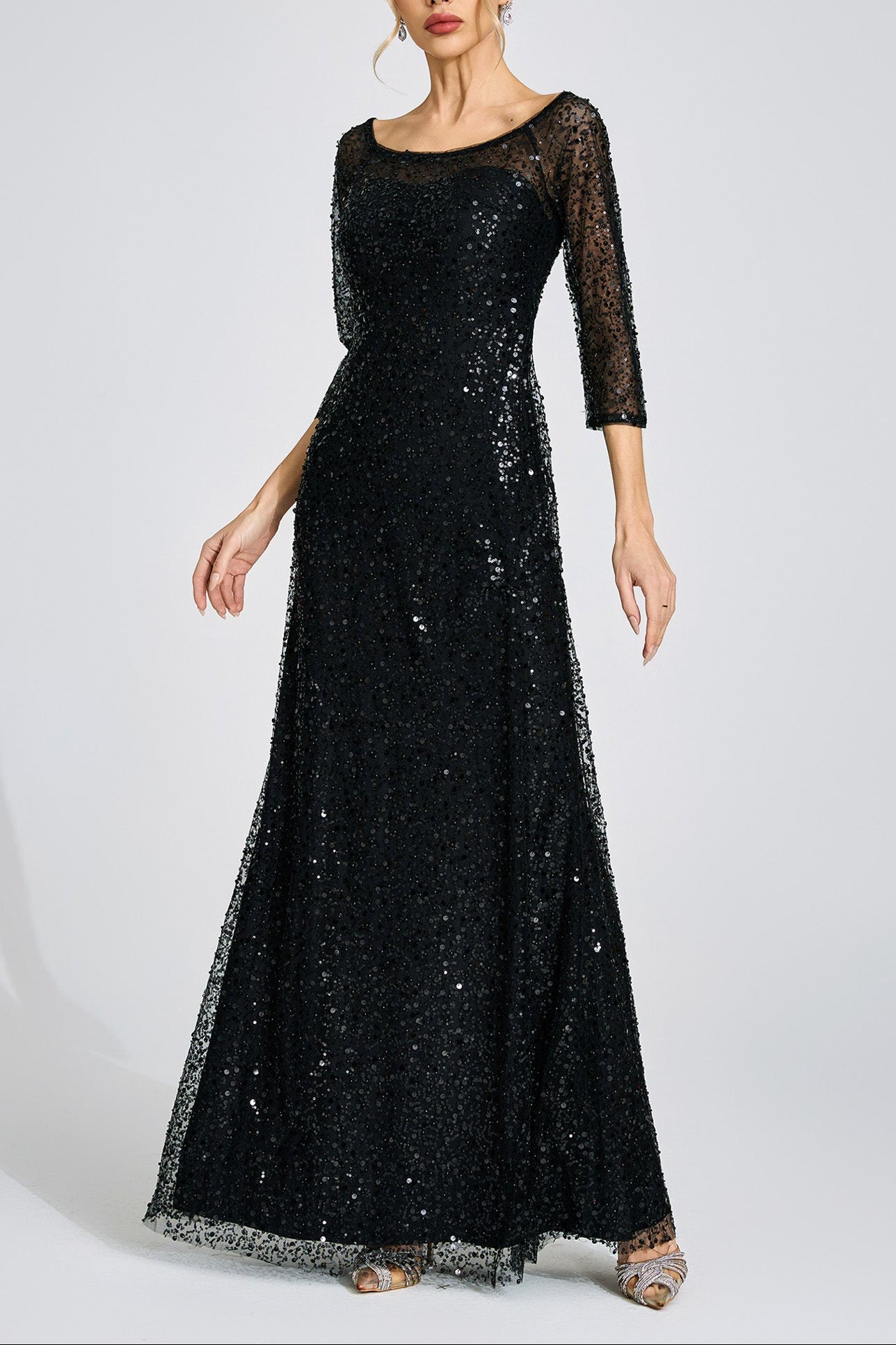 Flowering Girl Women sarah black Diamond embellished tulle Maxi Dress