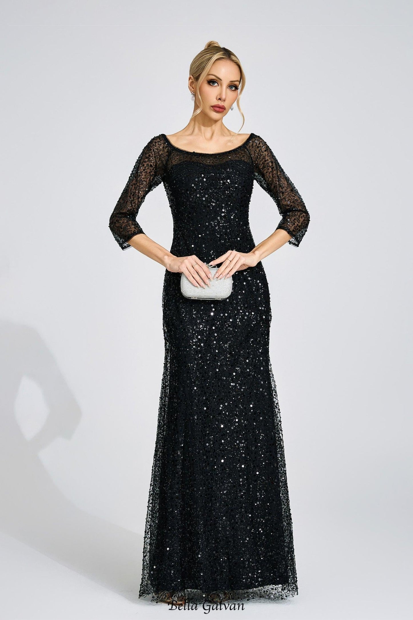 sarah black Diamond embellished tulle Maxi Dress