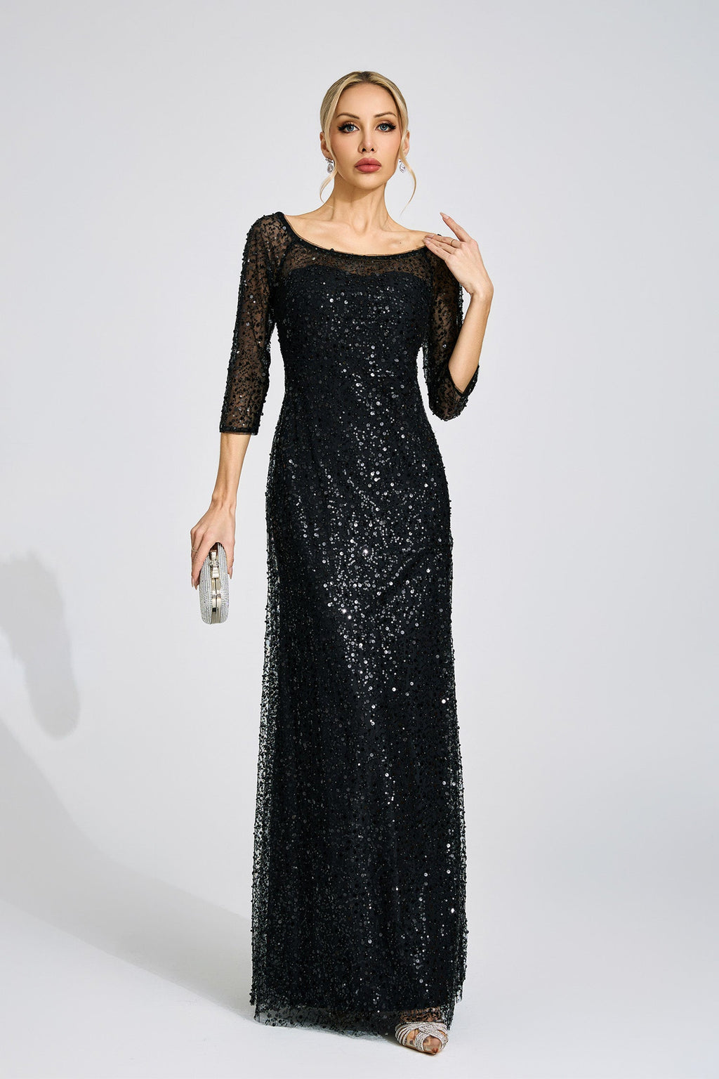 Flowering Girl Women sarah black Diamond embellished tulle Maxi Dress
