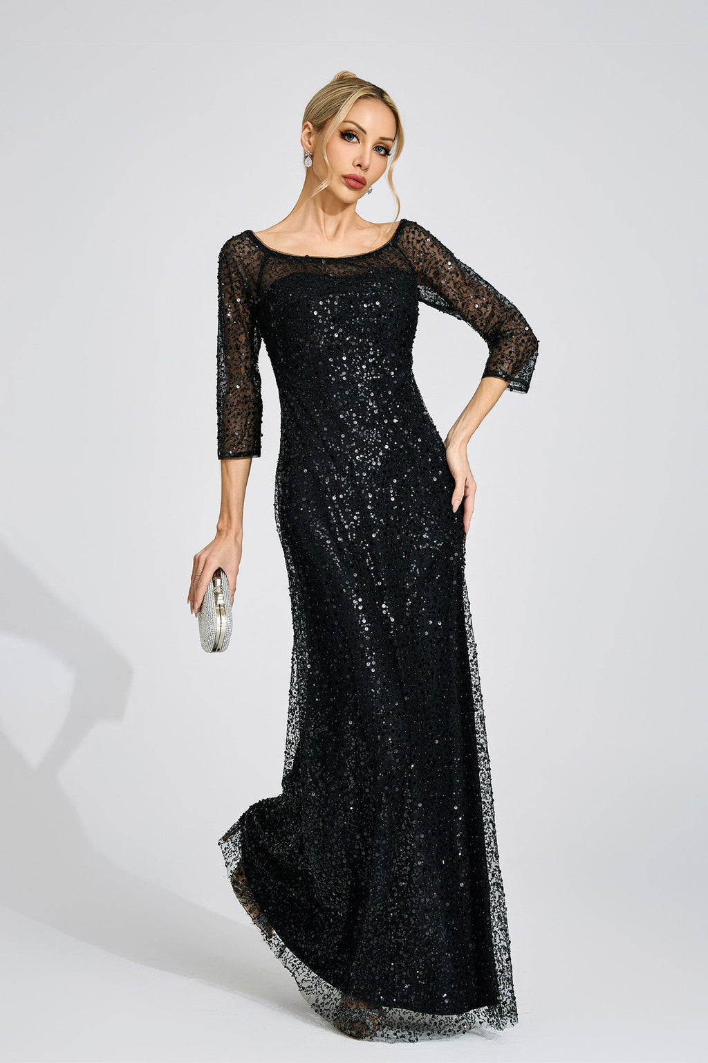 Flowering Girl Women sarah black Diamond embellished tulle Maxi Dress