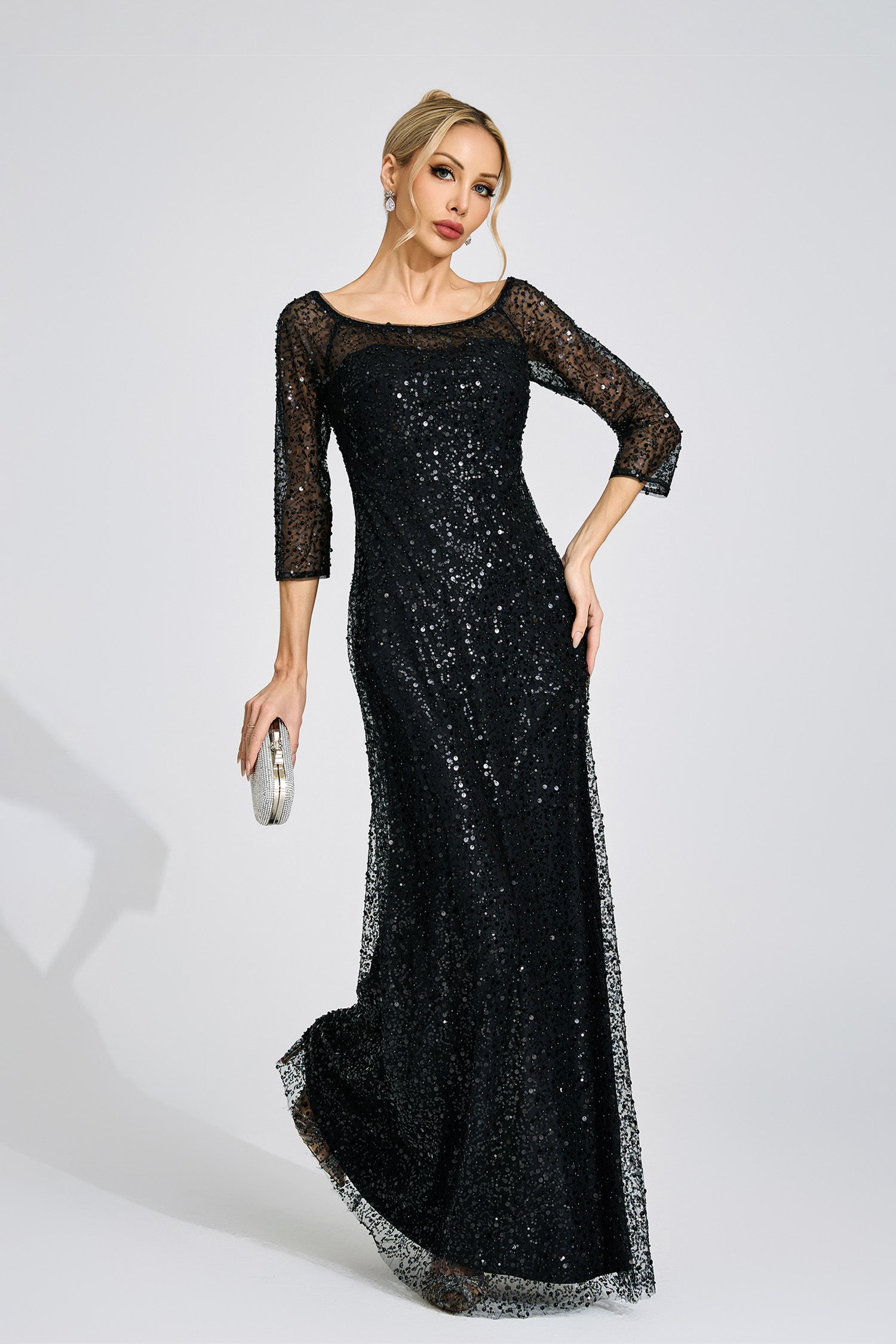 Flowering Girl Women sarah black Diamond embellished tulle Maxi Dress