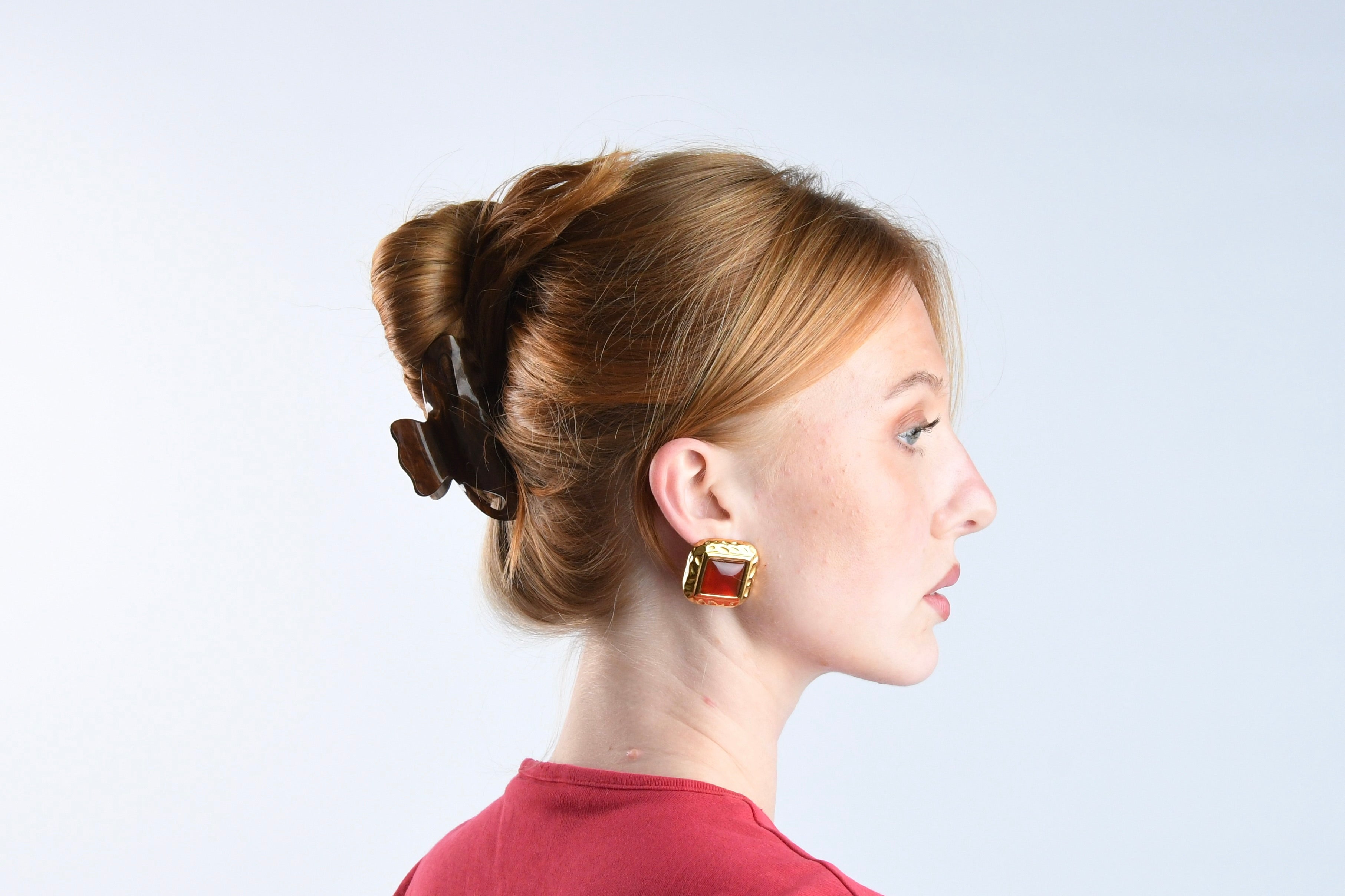 Amaranth - Gold Earrings Red Stone Plating Waterproof