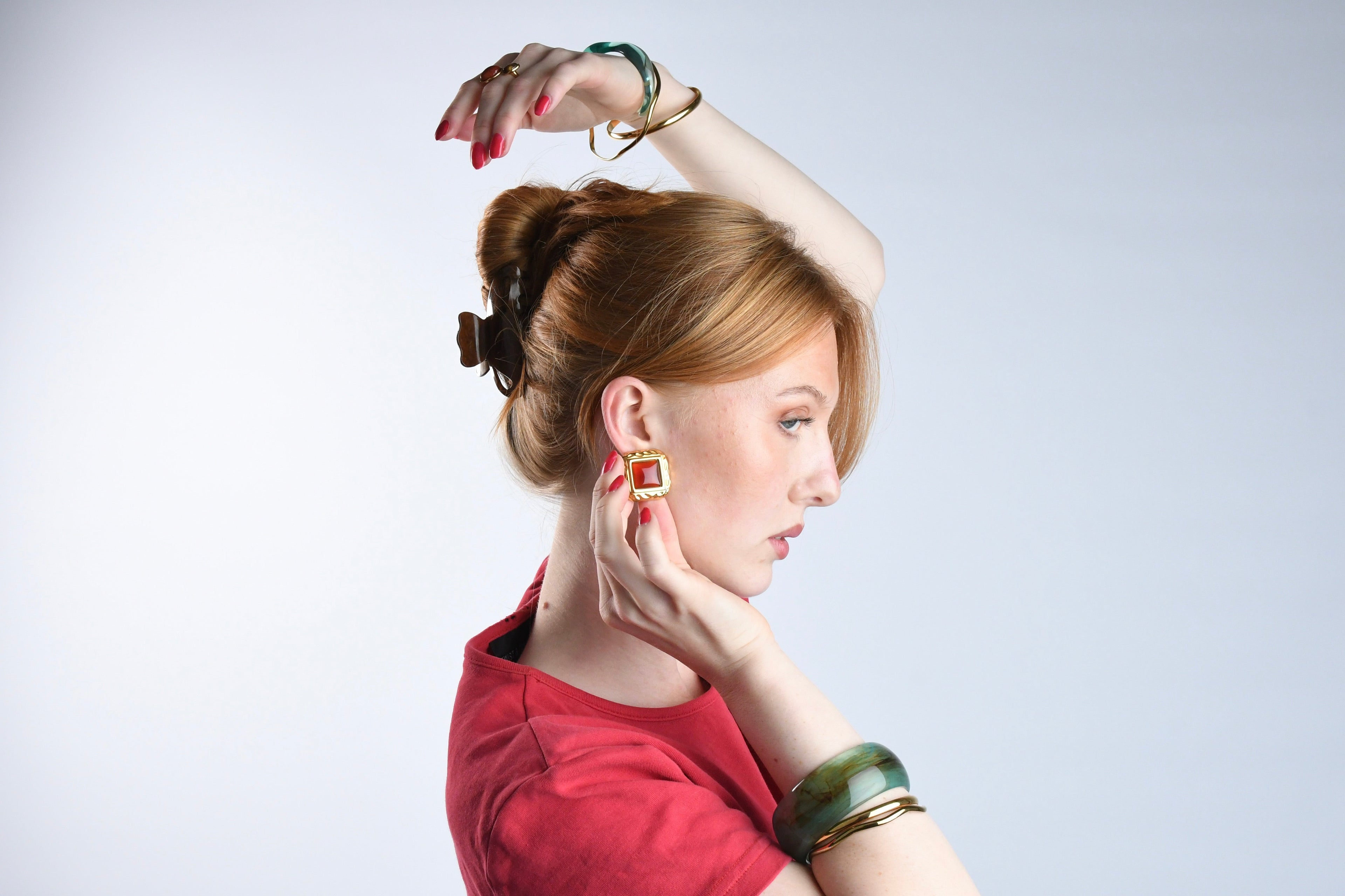 Amaranth - Gold Earrings Red Stone Plating Waterproof