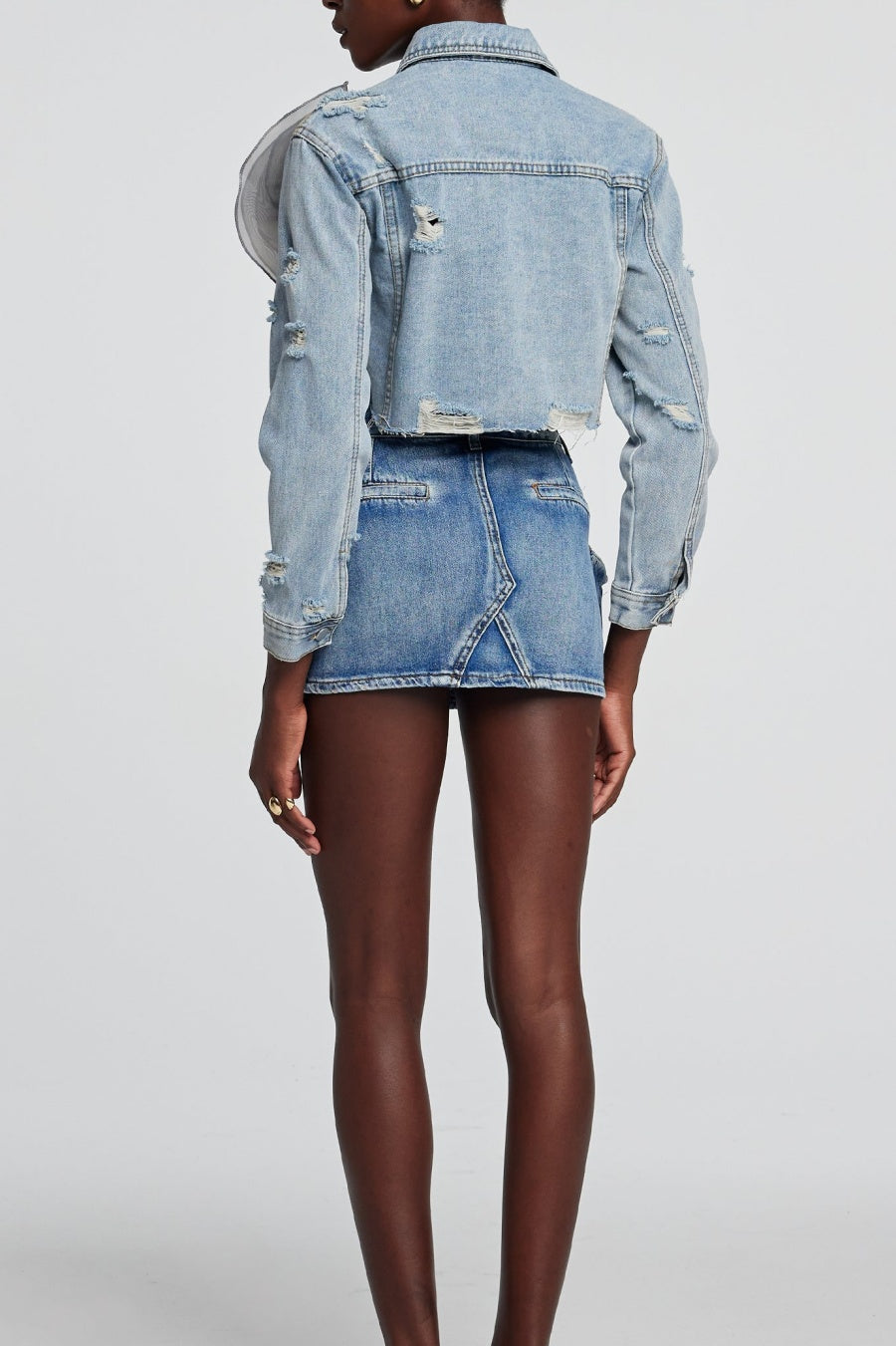 Flowering Girl Women Alaiao Torn Flower Denim Jacket in Blue