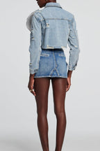 Flowering Girl Women Alaiao Torn Flower Denim Jacket in Blue