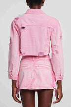 Flowering Girl Women Alaiao Torn Flower Denim Jacket in Pink