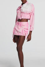 Flowering Girl Women Alaiao Torn Flower Denim Jacket in Pink