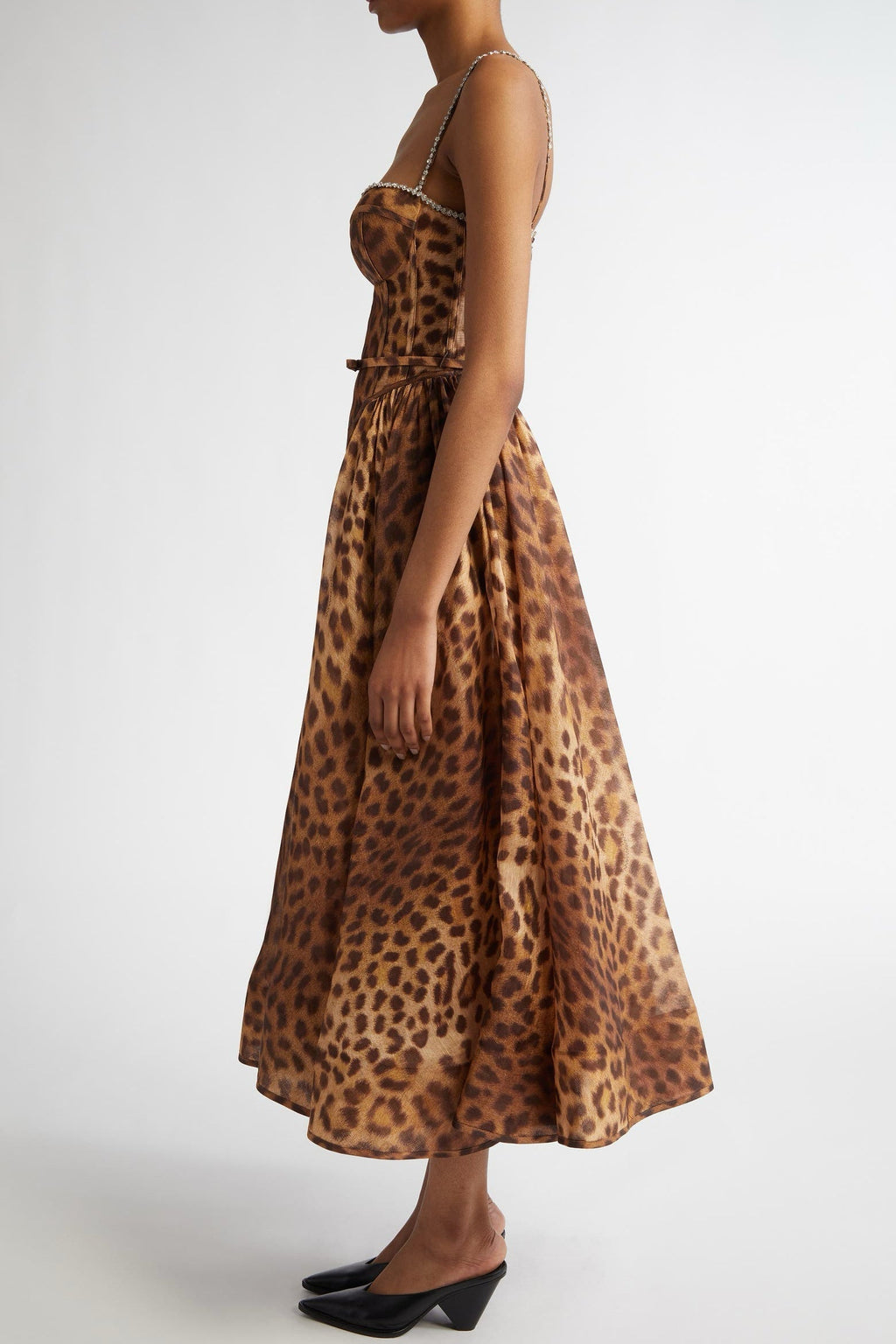 Flowering Girl Women Alainy Leopard Crystal Belted Midi Dress