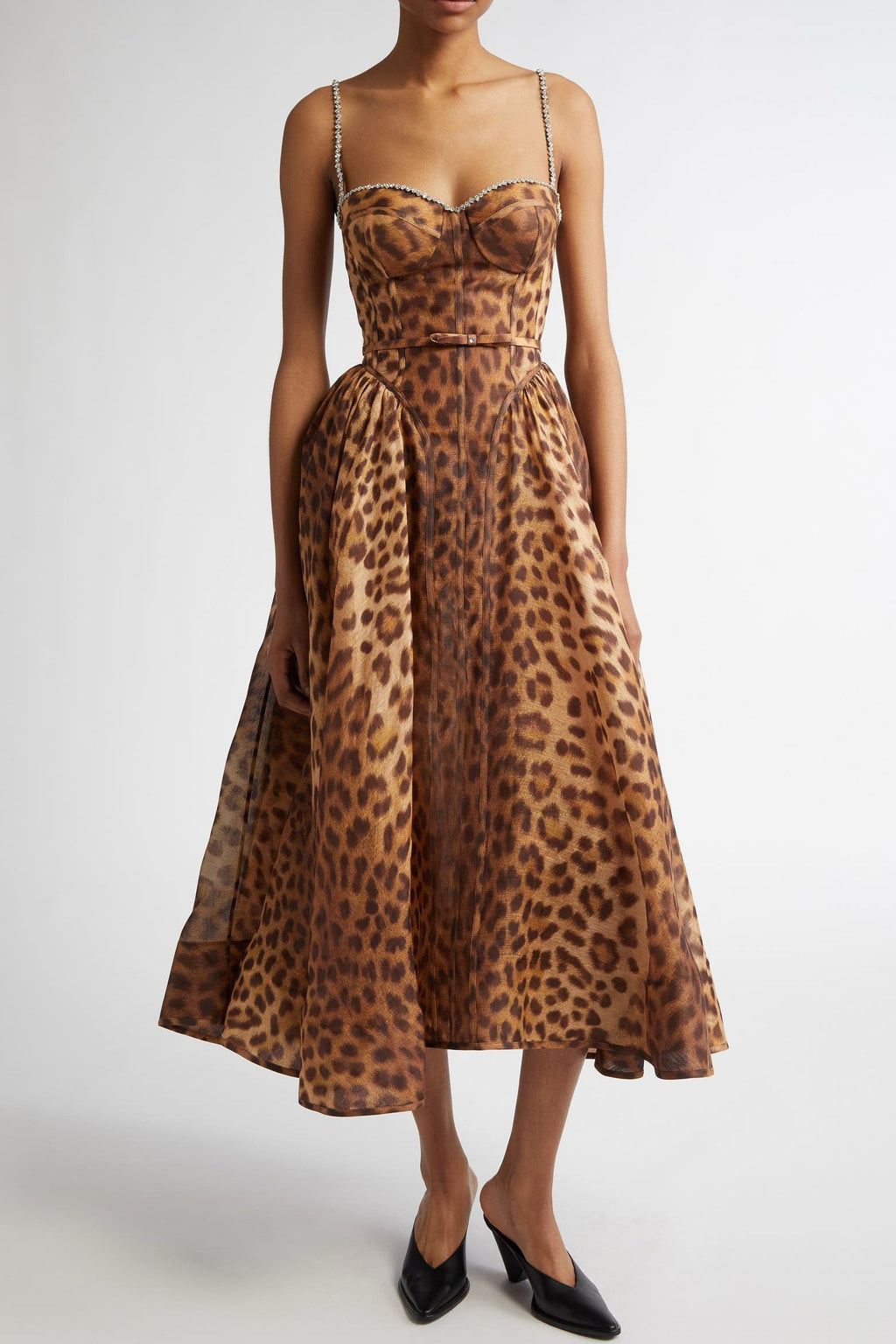 Flowering Girl Women Alainy Leopard Crystal Belted Midi Dress