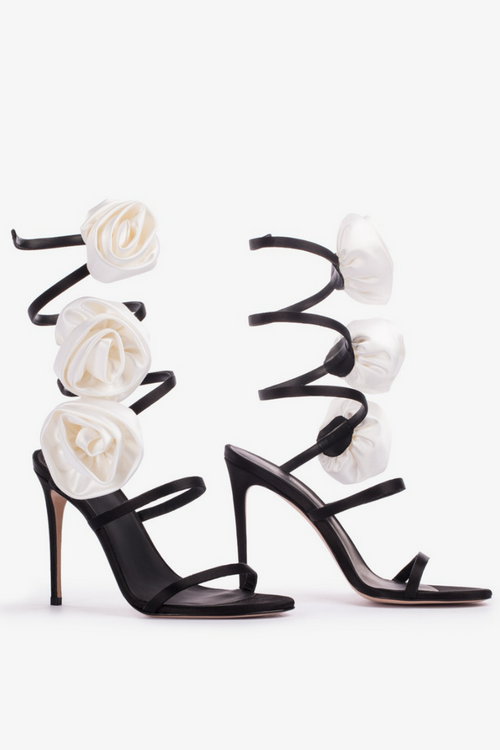 Flowering Girl Women Alana Rose Twists Satin Sandals - Black