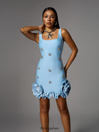 Flowering Girl Women rachel Rhinestone Flower Bandage Mini Dress in blue