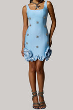 Flowering Girl Women rachel Rhinestone Flower Bandage Mini Dress in blue