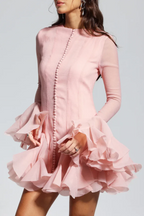 Flowering Girl Women Alberta Semi-Sheer Ruffle Mini Dress - Pink