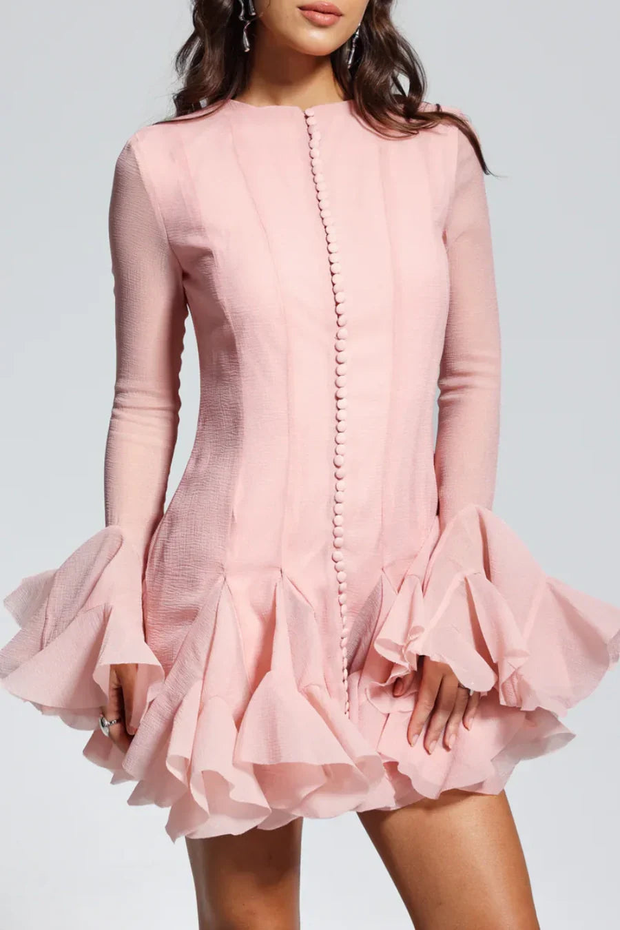 Flowering Girl Women Alberta Semi-Sheer Ruffle Mini Dress - Pink