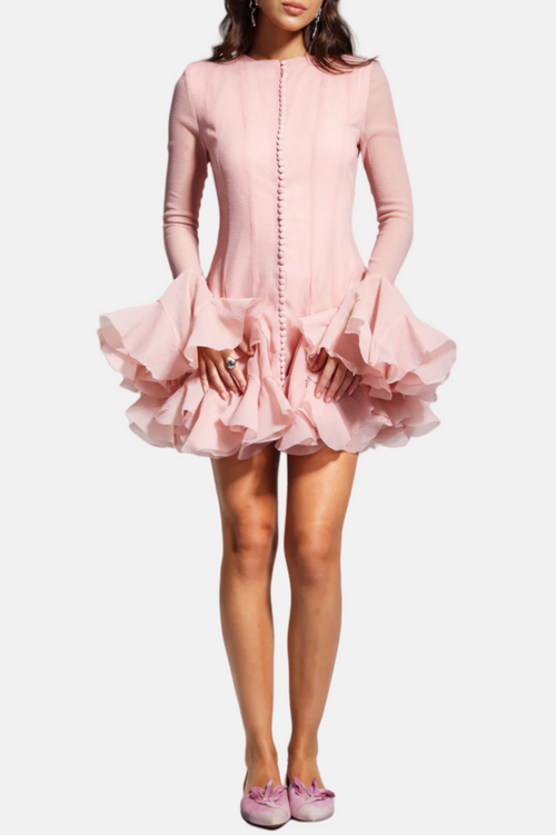 Flowering Girl Women Alberta Semi-Sheer Ruffle Mini Dress - Pink