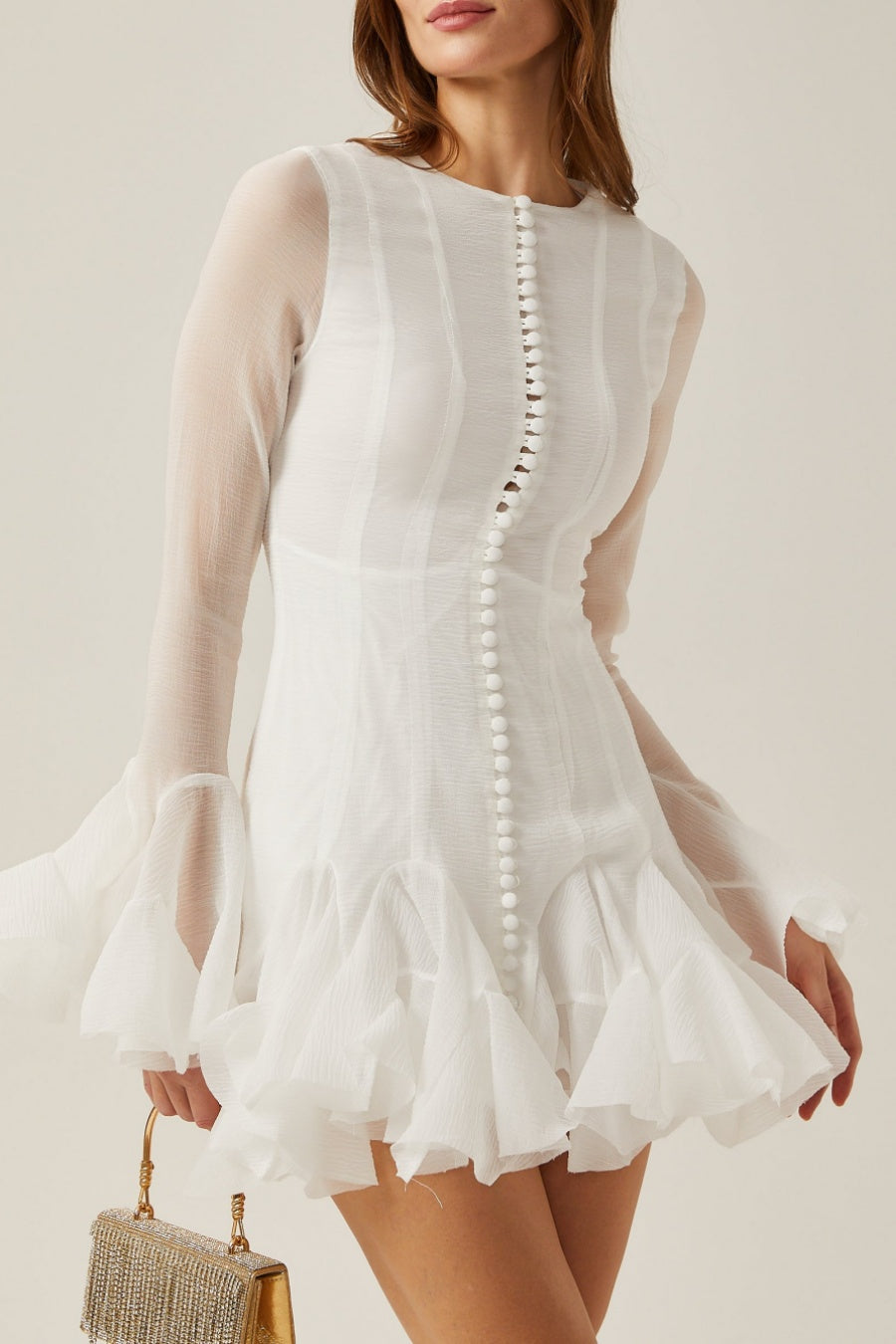 Flowering Girl Women Alberta Semi-Sheer Ruffle Mini Dress - White