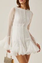 Flowering Girl Women Alberta Semi-Sheer Ruffle Mini Dress - White