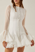 Flowering Girl Women Alberta Semi-Sheer Ruffle Mini Dress - White