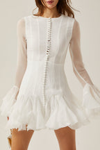 Flowering Girl Women Alberta Semi-Sheer Ruffle Mini Dress - White