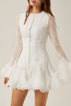 Flowering Girl Women Alberta Semi-Sheer Ruffle Mini Dress - White