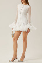 Flowering Girl Women Alberta Semi-Sheer Ruffle Mini Dress - White
