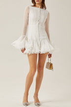 Flowering Girl Women Alberta Semi-Sheer Ruffle Mini Dress - White