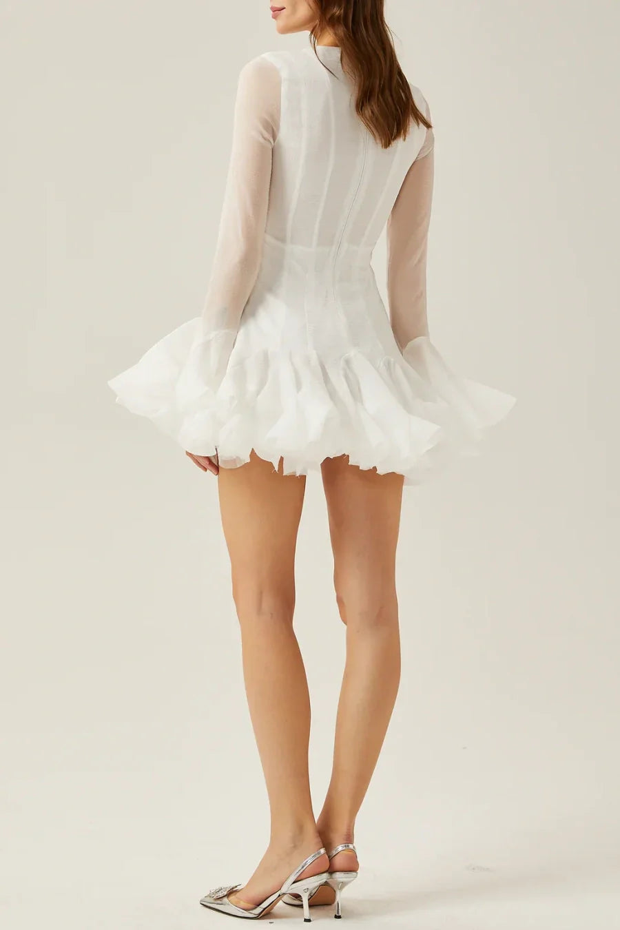 Flowering Girl Women Alberta Semi-Sheer Ruffle Mini Dress - White