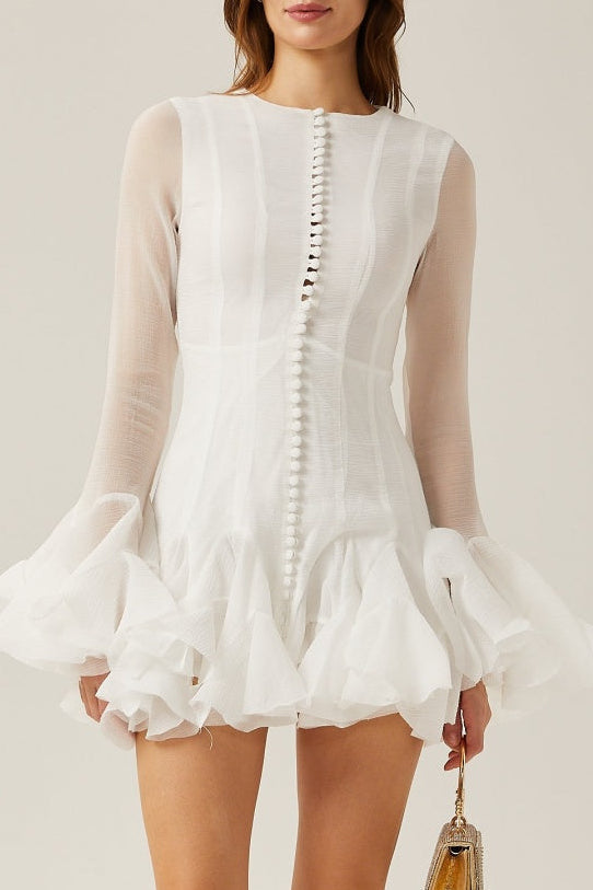 Flowering Girl Women Alberta Semi-Sheer Ruffle Mini Dress - White
