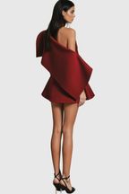 Aldeno Asymmetric Off Shoulder Mini Dress - Red