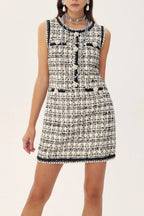 Flowering Girl Women Aldine Diamante Contrast Trimmed Tweed Mini Dress