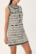 Flowering Girl Women Aldine Diamante Contrast Trimmed Tweed Mini Dress