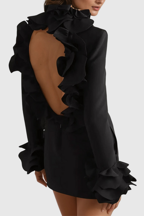 Flowering Girl Women Alessandro Ruffle Backless Mini Dress In Black