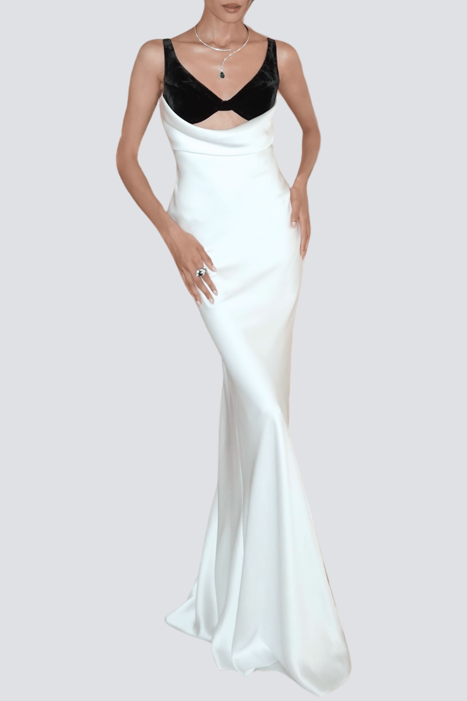 Flowering Girl Women Alfredo Satin Cutout Velvet Maxi Dress - White