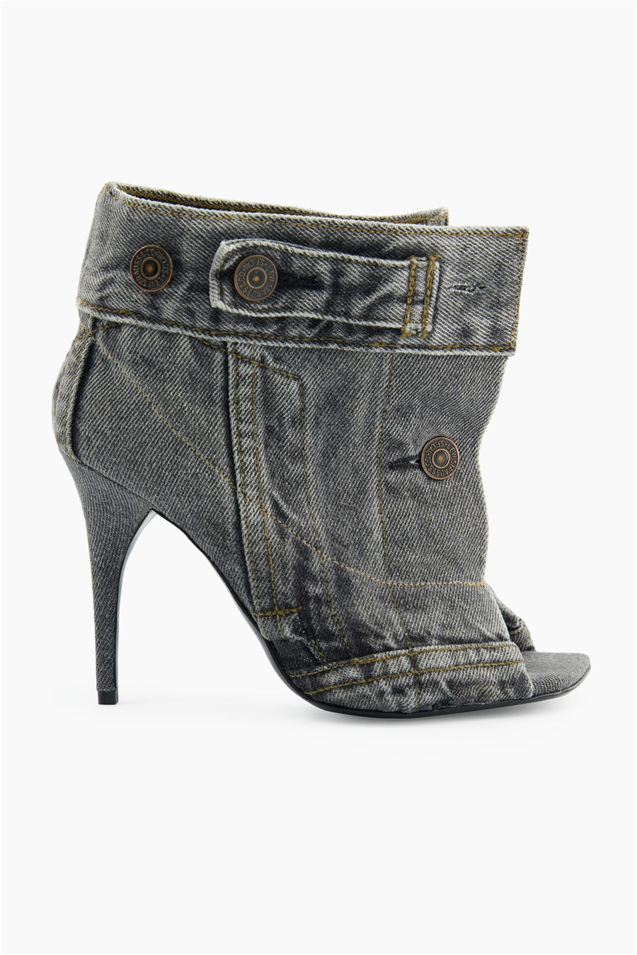 Flowering Girl Women Alisson Denim Button Fish Mouth Sandal Bootie