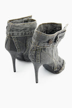 Flowering Girl Women Alisson Denim Button Fish Mouth Sandal Bootie
