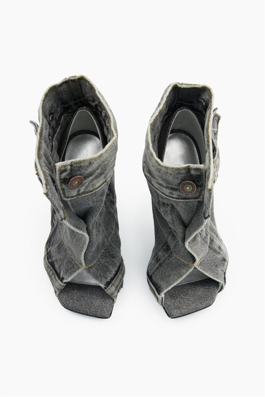 Flowering Girl Women Alisson Denim Button Fish Mouth Sandal Bootie