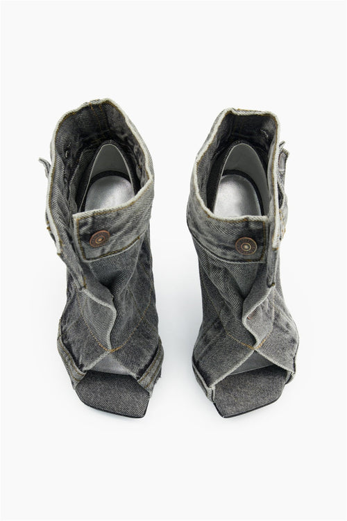 Flowering Girl Women Alisson Denim Button Fish Mouth Sandal Bootie