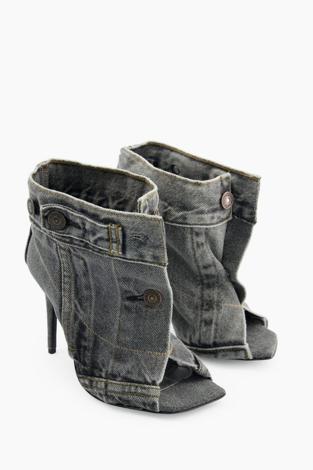 Flowering Girl Women Alisson Denim Button Fish Mouth Sandal Bootie