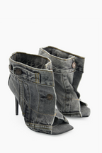 Flowering Girl Women Alisson Denim Button Fish Mouth Sandal Bootie